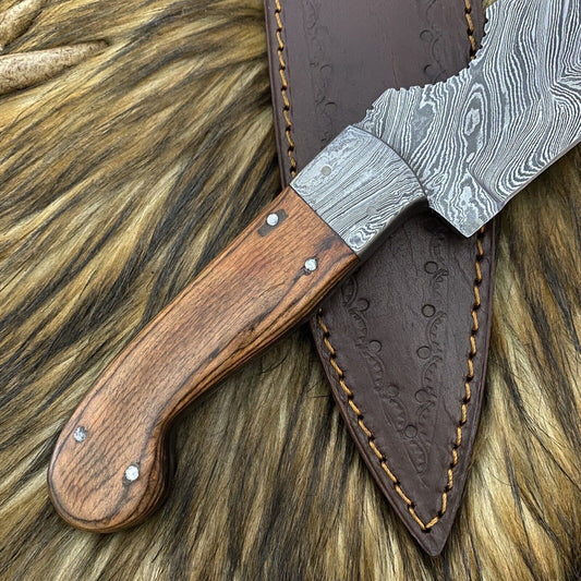10.0 in Full Tang Damascus Skinner Knife Hand Forged Wood Handle Hunting Blade