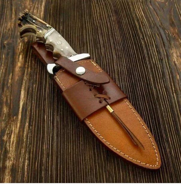 Handmade D2 Steel 14-Inch Bowie Hunting Knife – Natural Deer Antler Handle