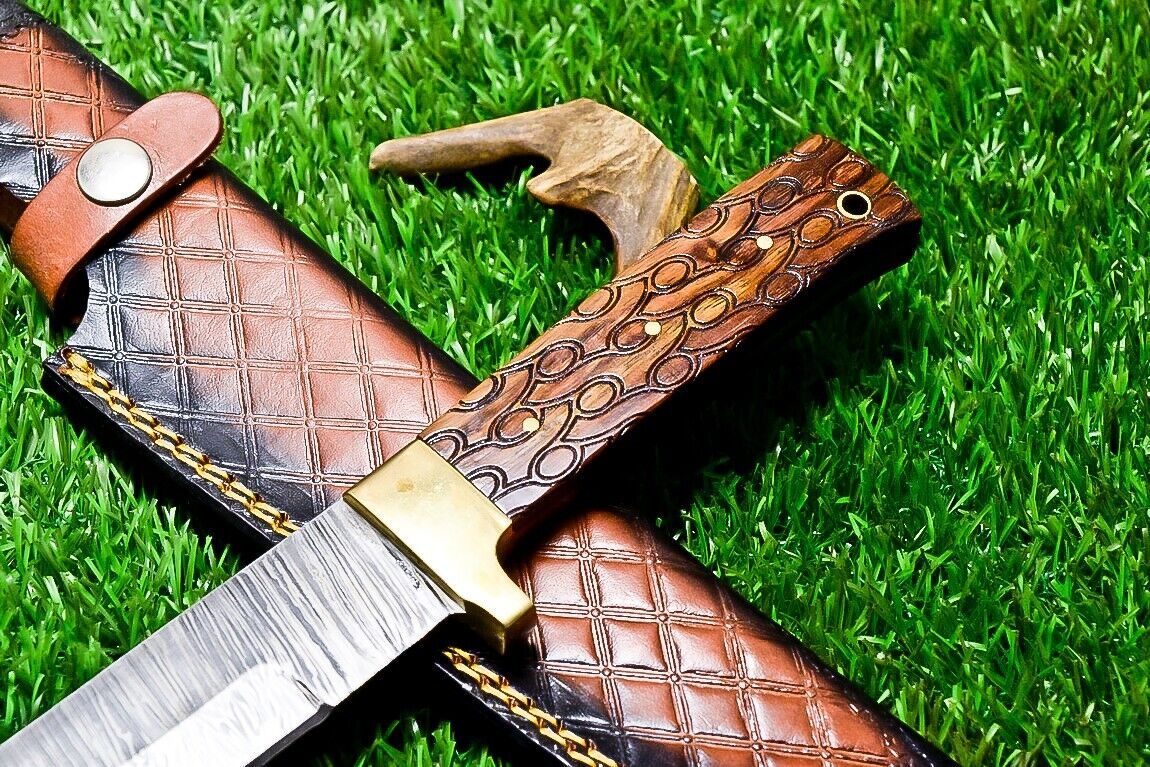 11 Inch Damascus Steel Bowie Knife with Natural Wood Handle
