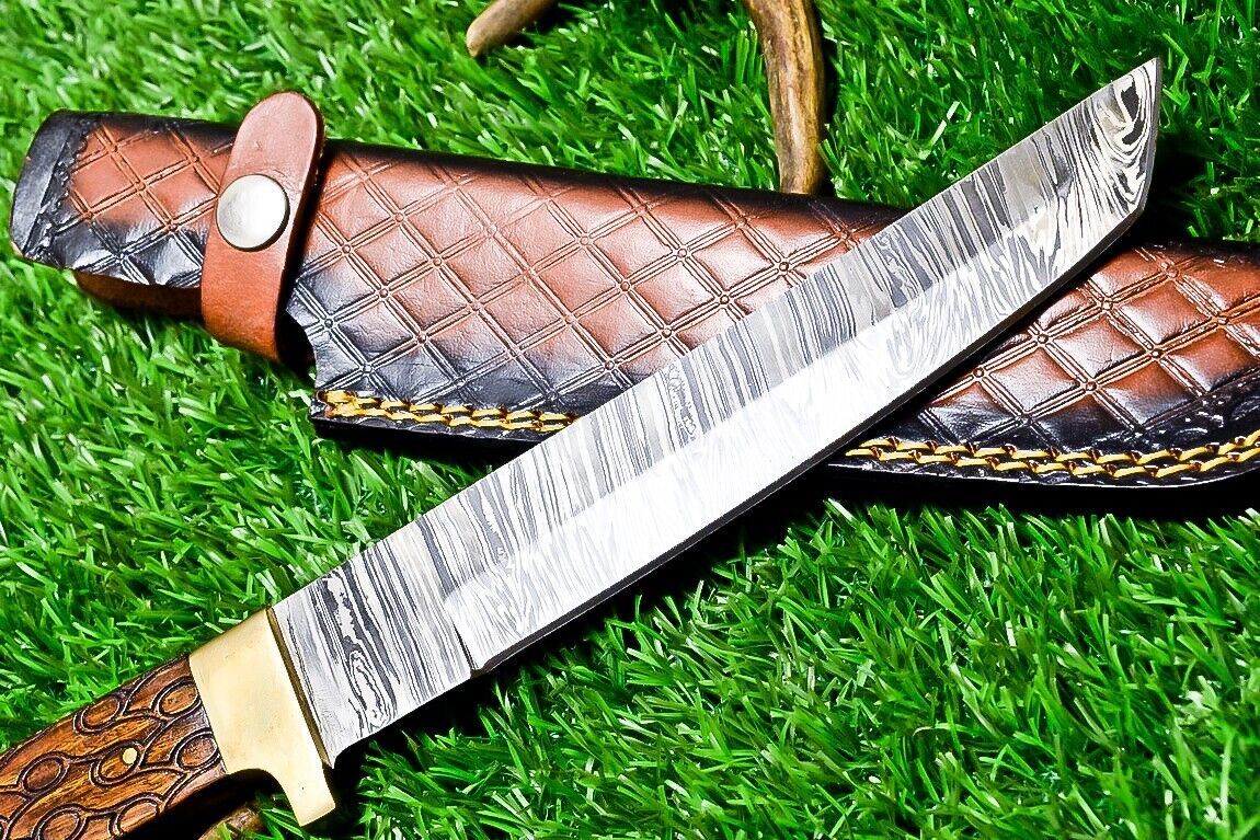 11 Inch Damascus Steel Bowie Knife with Natural Wood Handle