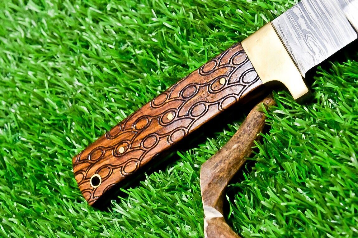 11 Inch Damascus Steel Bowie Knife with Natural Wood Handle