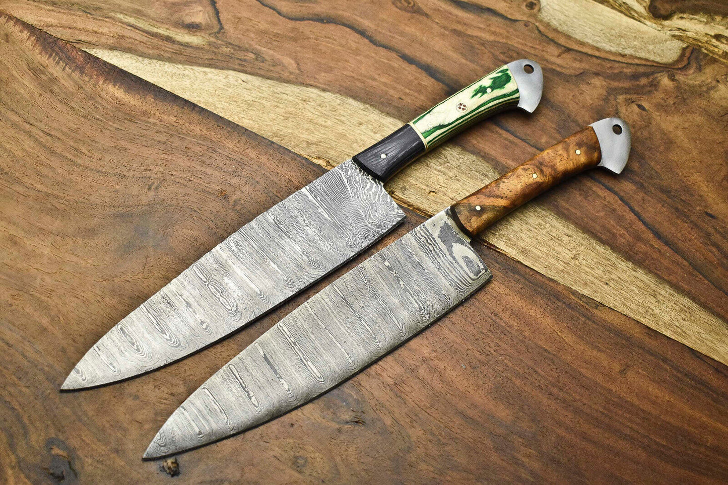 Premium Handmade Damascus Steel Chef Knife Set – 2-Piece Artisan Collection