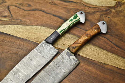 Premium Handmade Damascus Steel Chef Knife Set – 2-Piece Artisan Collection