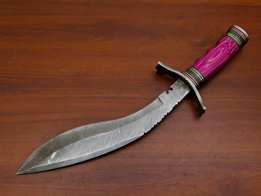 Heritage Forge 15.5 Inch Pakka Wood Kukri Damascus Steel Hunting Bowie Knife