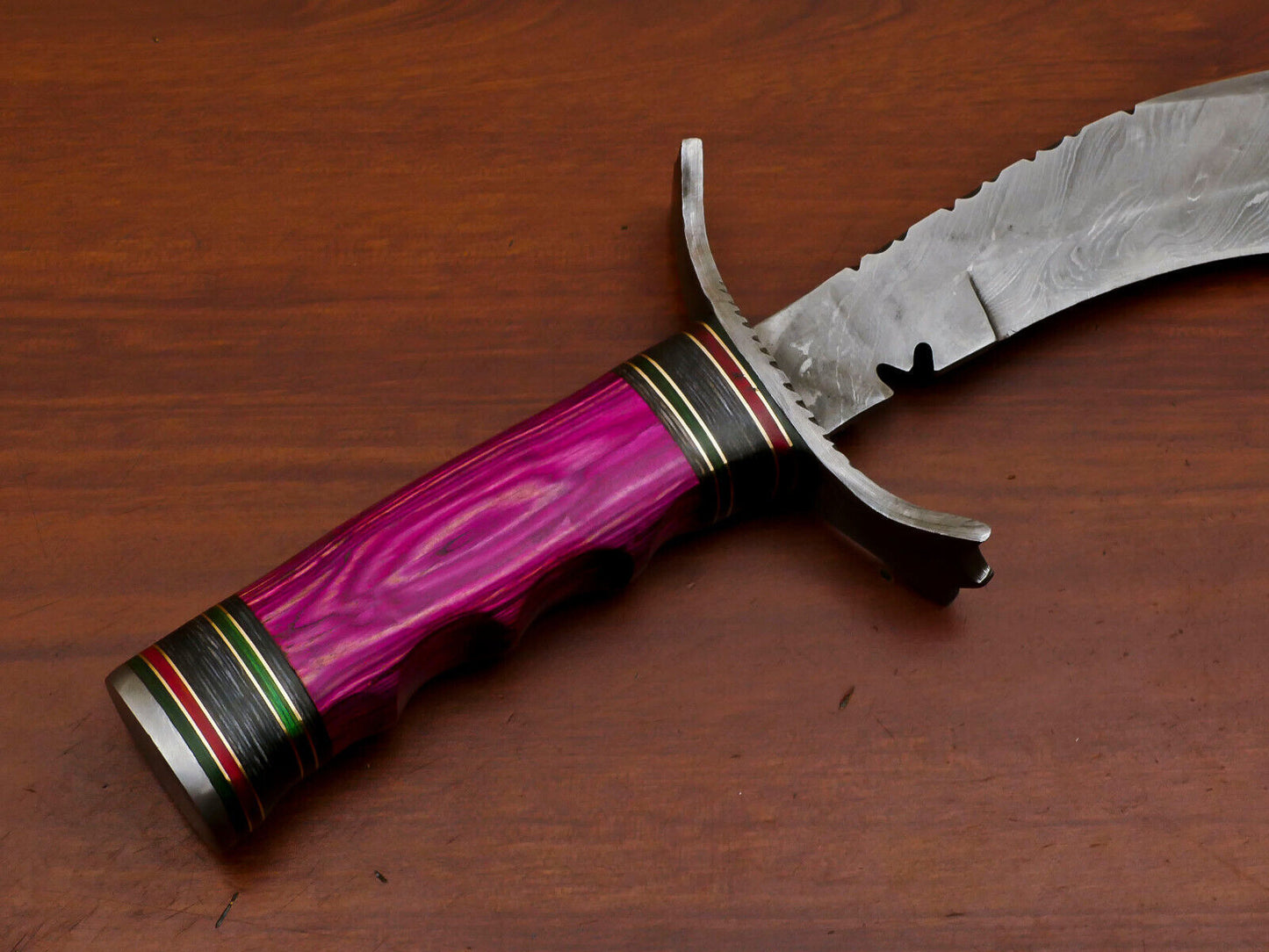 Heritage Forge 15.5 Inch Pakka Wood Kukri Damascus Steel Hunting Bowie Knife
