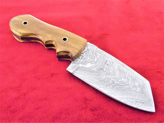 8 Inch Damascus Steel Tanto Blade Hunting Knife with Burl Wood Handle