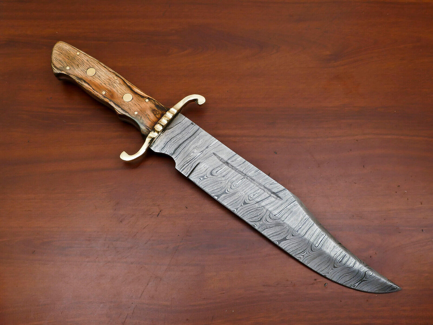 Custom Handmade Damascus Clip Point Bowie Hunting Knife – Brass Guard