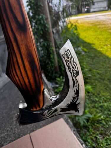 Handmade Carbon Steel Viking Throwing Axe with Walnut Wood Handle and Leather Sheath