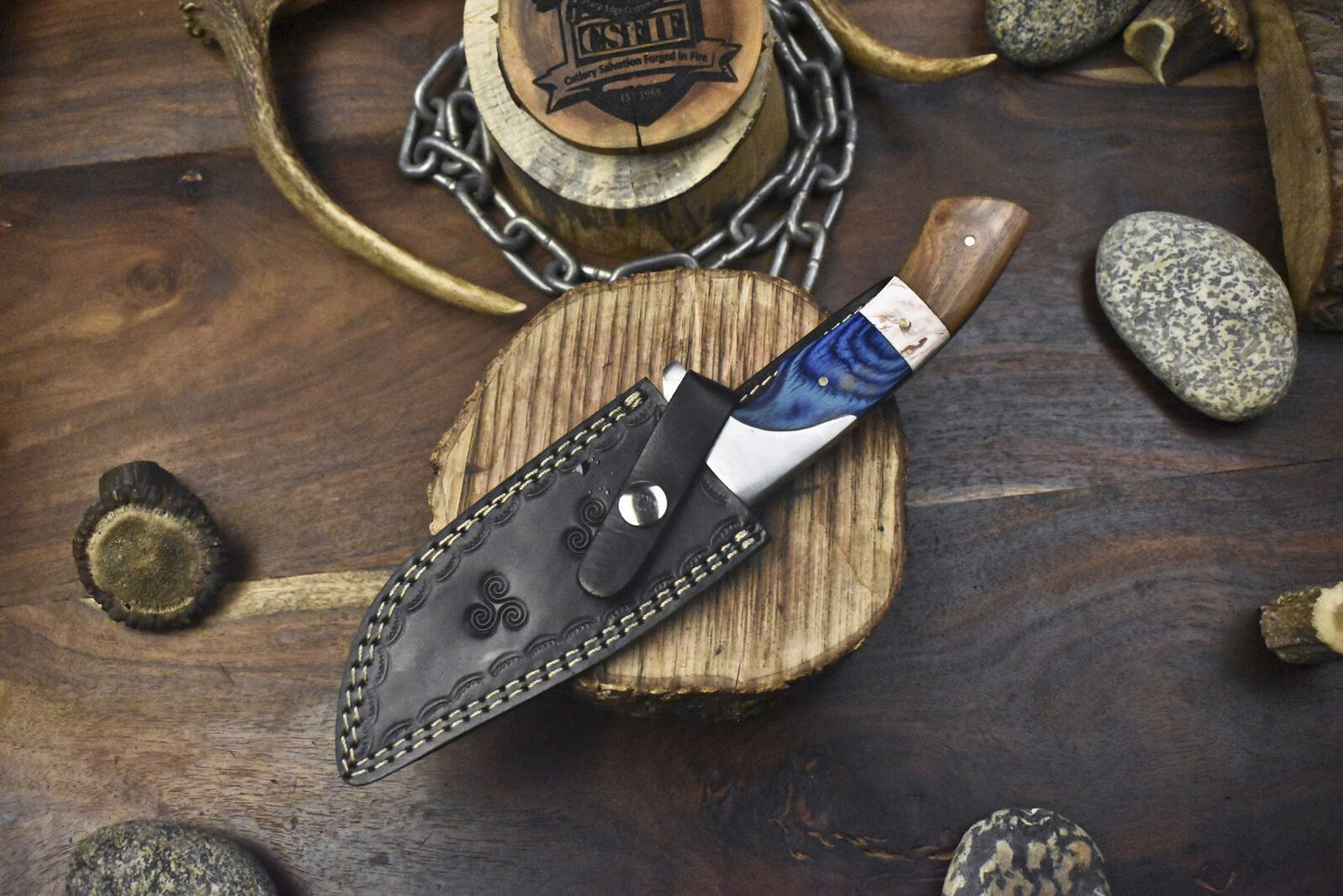 Custom Forged AUS-8 Steel Skinner Knife | Hardwood Handle & Steel Guard | Hiking & Rare Collectible