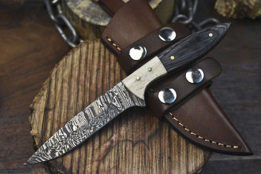 Twist Damascus Skinner Knife with Hardwood Handle – Handmade Fishing and Hunting Blade