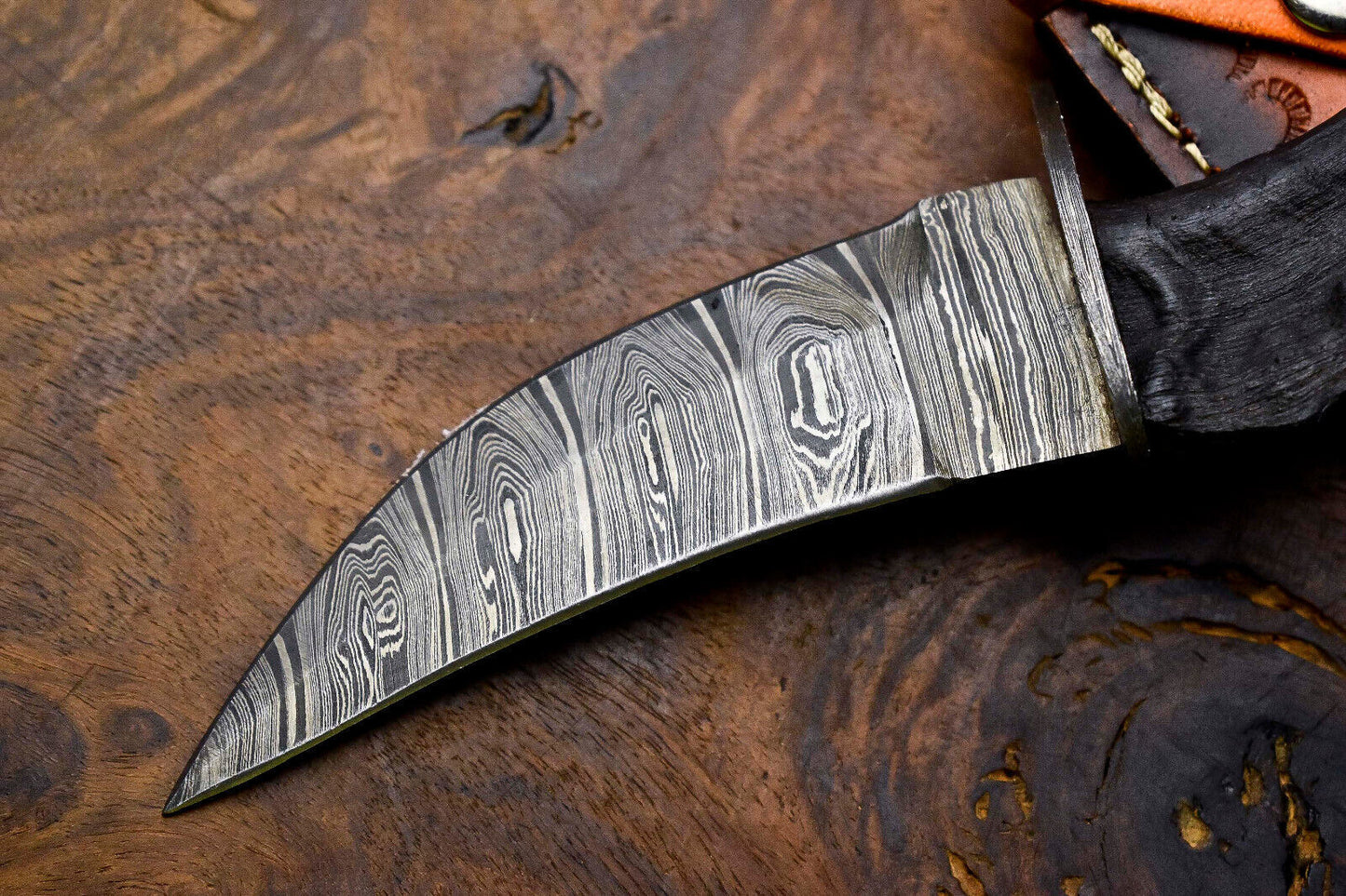 8 Inch Handmade Damascus Hunting Knife with Ram's Horn Handle by Heritage Forge