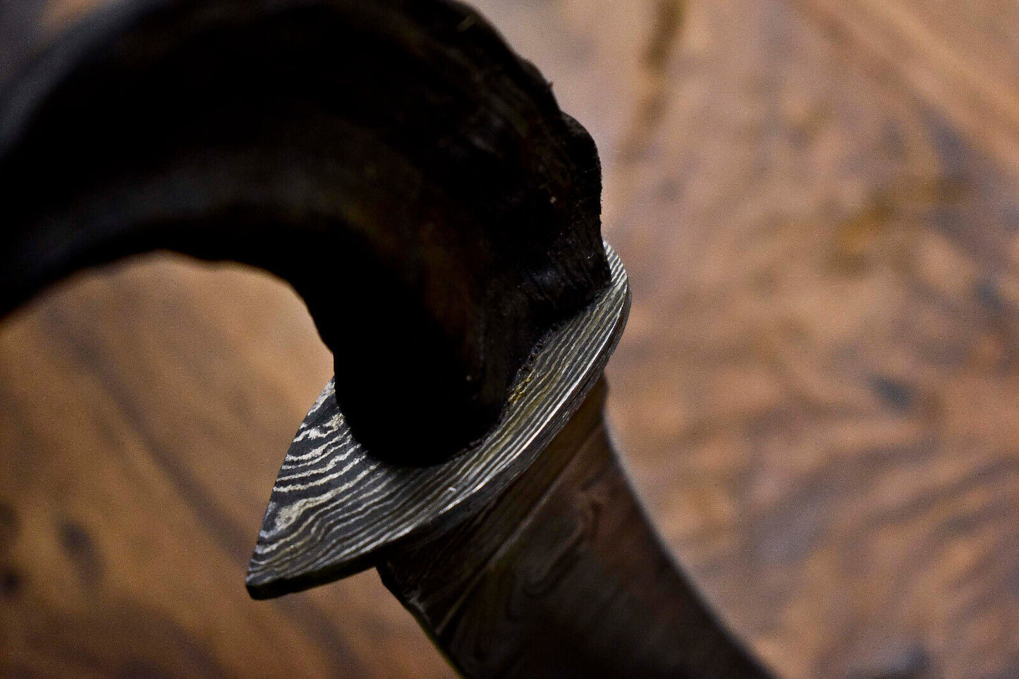 8 Inch Handmade Damascus Hunting Knife with Ram's Horn Handle by Heritage Forge
