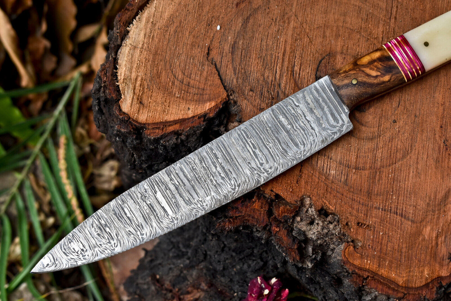 12" Handmade Damascus Steel Chef Knife – Full Tang Kitchen Blade, Razor Sharp
