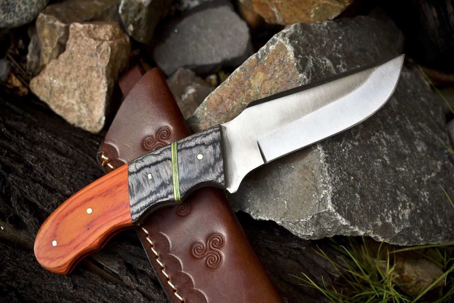 Skinner Knife – 440C Steel, Hard Wood Handle, Wooden Bolster, EDC
