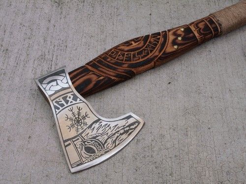 21" Viking Battle Axe – Hand Forged Carbon Steel with Wooden Handle and Custom Leather Sheath