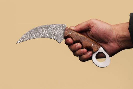 9.5” Damascus Karambit Handmade Damascus Steel Karambit Knife with Rosewood Handle