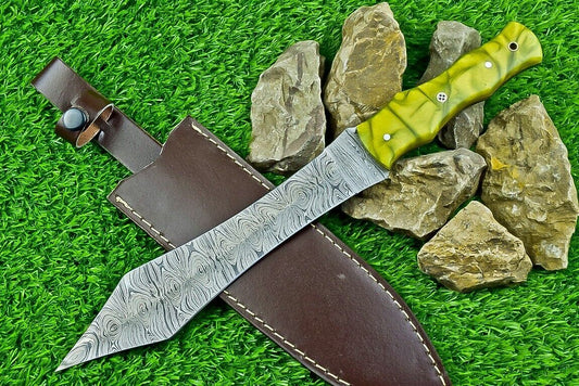 Heritage Forge 14.5 Inch Damascus Steel Hunting Dagger Bowie Knife with Resin Handle