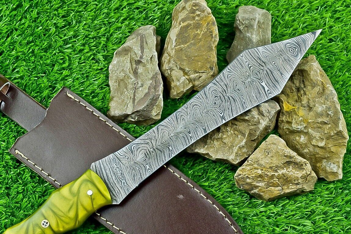Heritage Forge 14.5 Inch Damascus Steel Hunting Dagger Bowie Knife with Resin Handle