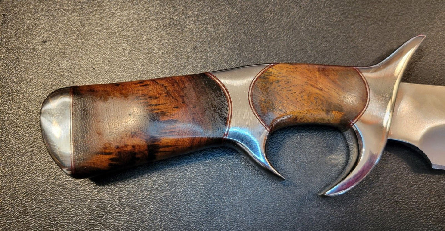 12 Inch Custom D2 Steel Sub-Hilted Bowie Knife with Burl Wood Handle & Leather Sheath