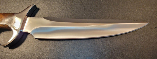 12 Inch Custom D2 Steel Sub-Hilted Bowie Knife with Burl Wood Handle & Leather Sheath