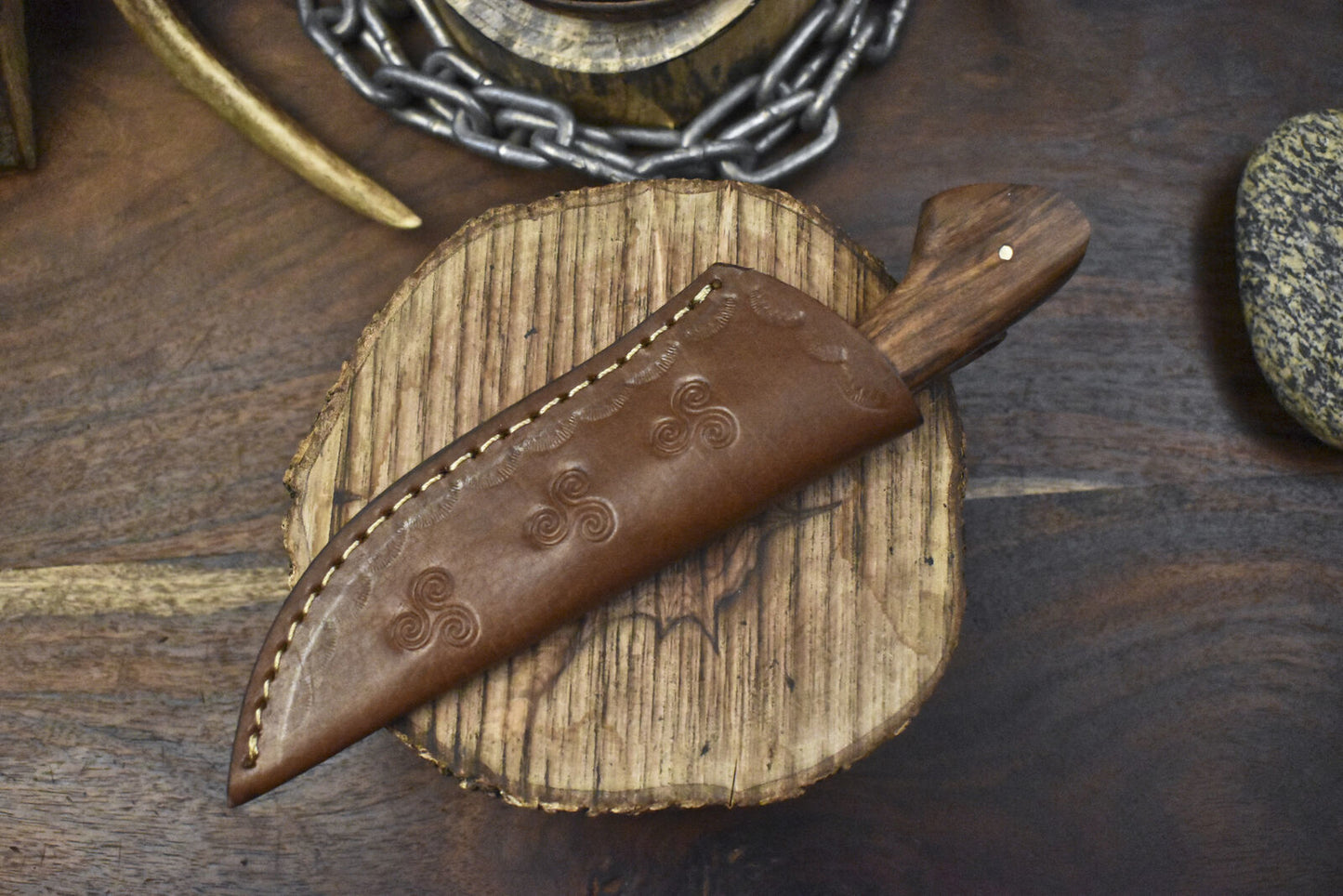 8" Twist Damascus Skinner Knife Walnut Wood Handle Wooden Bolster Custom Hunter