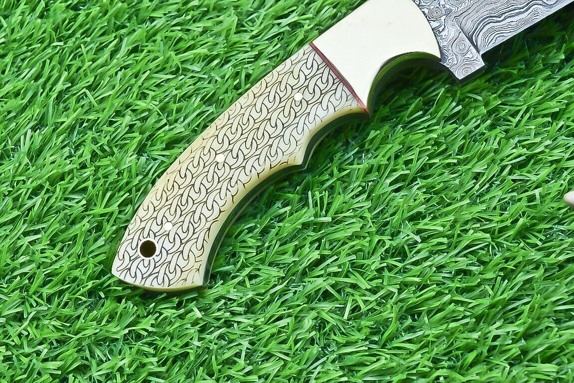 10 Inch Damascus Steel Tracker Bowie Knife with Camel Bone Handle