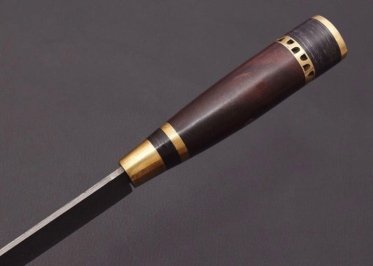 12" Custom Handmade Damascus Steel Chef Knife – Rosewood, Resin & Brass Handle with Sheath