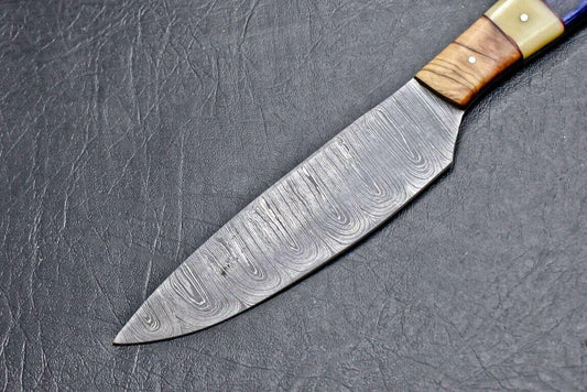 Custom Hand Made Damascus Steel Chef Kitchen Knife with Wood Handle