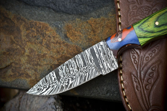 Handmade Damascus Skinner Knife Twist Pattern Hardwood Micarta Bolster Gift