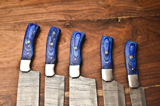 Custom Lot Of 5 Handmade Hammered Chef Set Knife