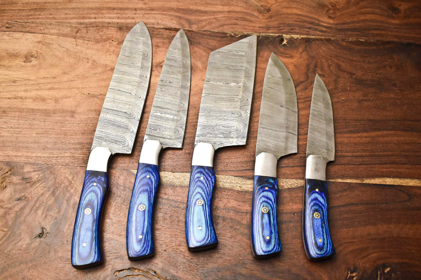 Custom Lot Of 5 Handmade Hammered Chef Set Knife