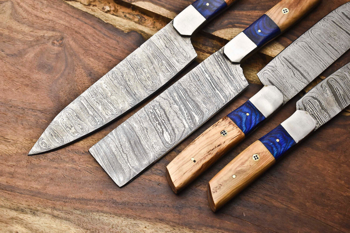 Lot of 4 Handmade Damascus Steel Blade Chef Knife Set