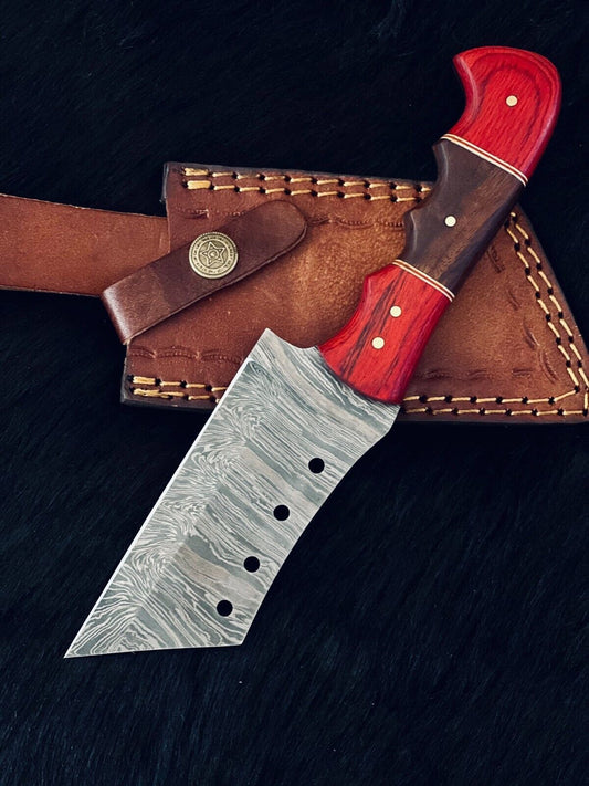 9" Twist Damascus Cleaver Knife – Camel Bone & Wood Handle