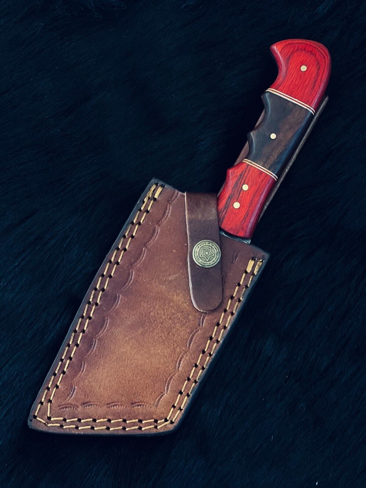 9" Twist Damascus Cleaver Knife – Camel Bone & Wood Handle