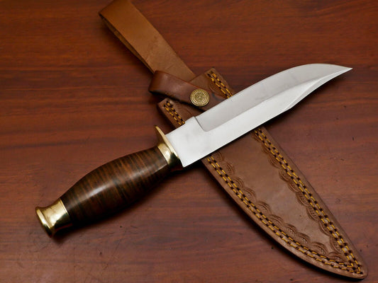 Custom Handmade 12 Inch D2 Steel Fixed Blade Bowie Hunting Knife – Brass Guard