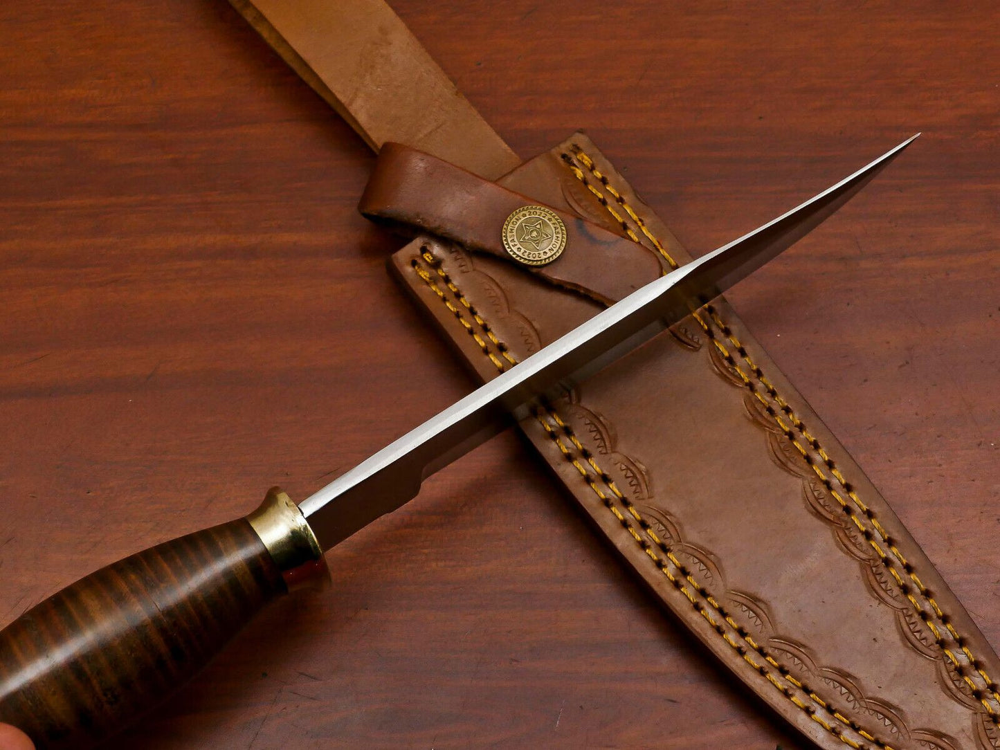 Custom Handmade 12 Inch D2 Steel Fixed Blade Bowie Hunting Knife – Brass Guard