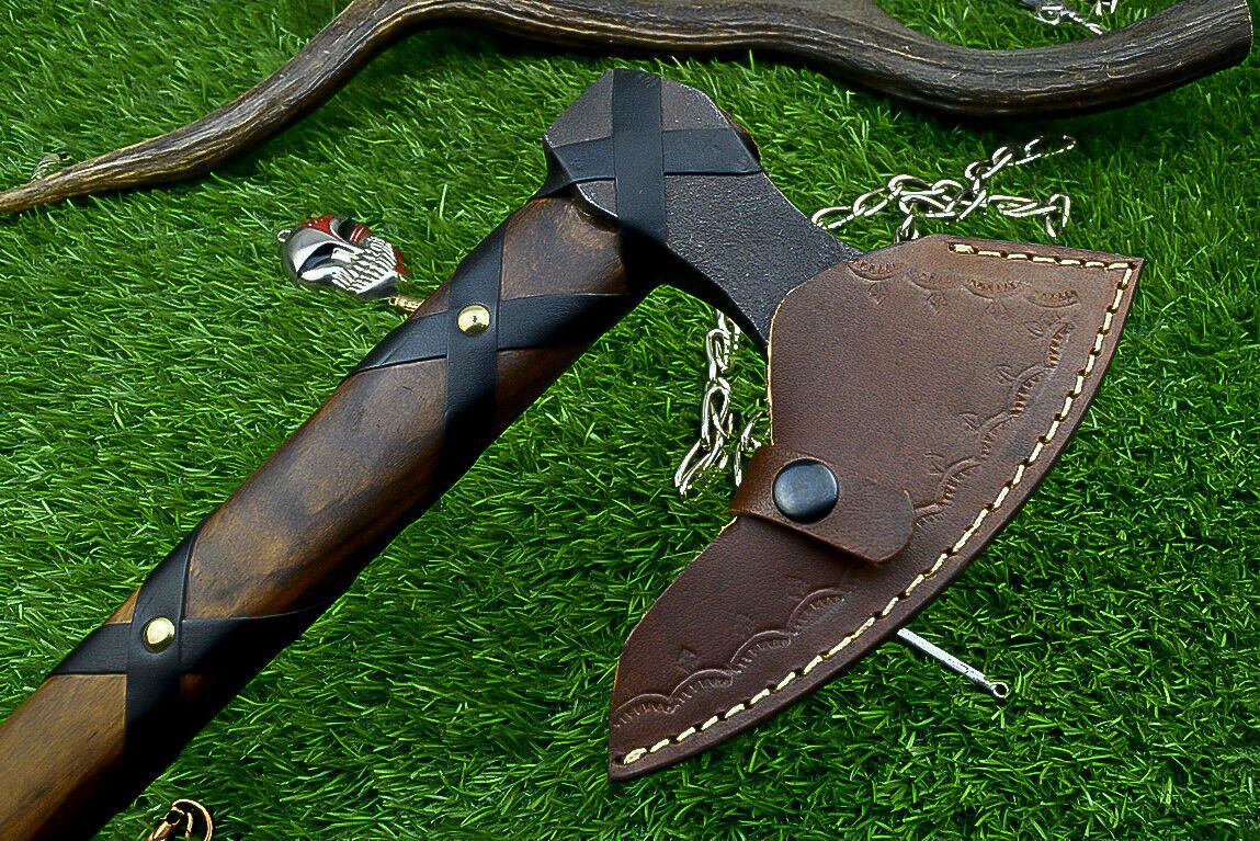 Handcrafted Viking Axe – High Carbon Steel Tomahawk with Rosewood Handle and Leather Sheath
