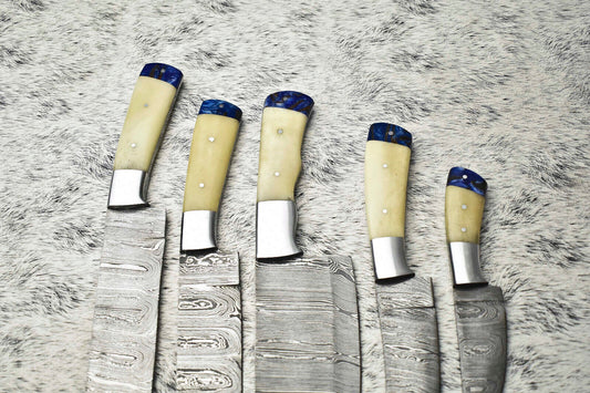 Lot Of 5 Handmade Damascus Blade Full Tang Chef Set Knife | Camel Bone
