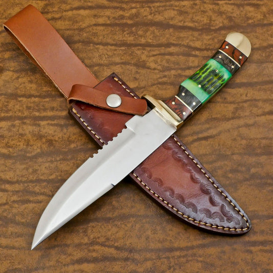 11-Inch D2 Steel Full Tang Bowie Hunting Knife with Bone & Wood Handle