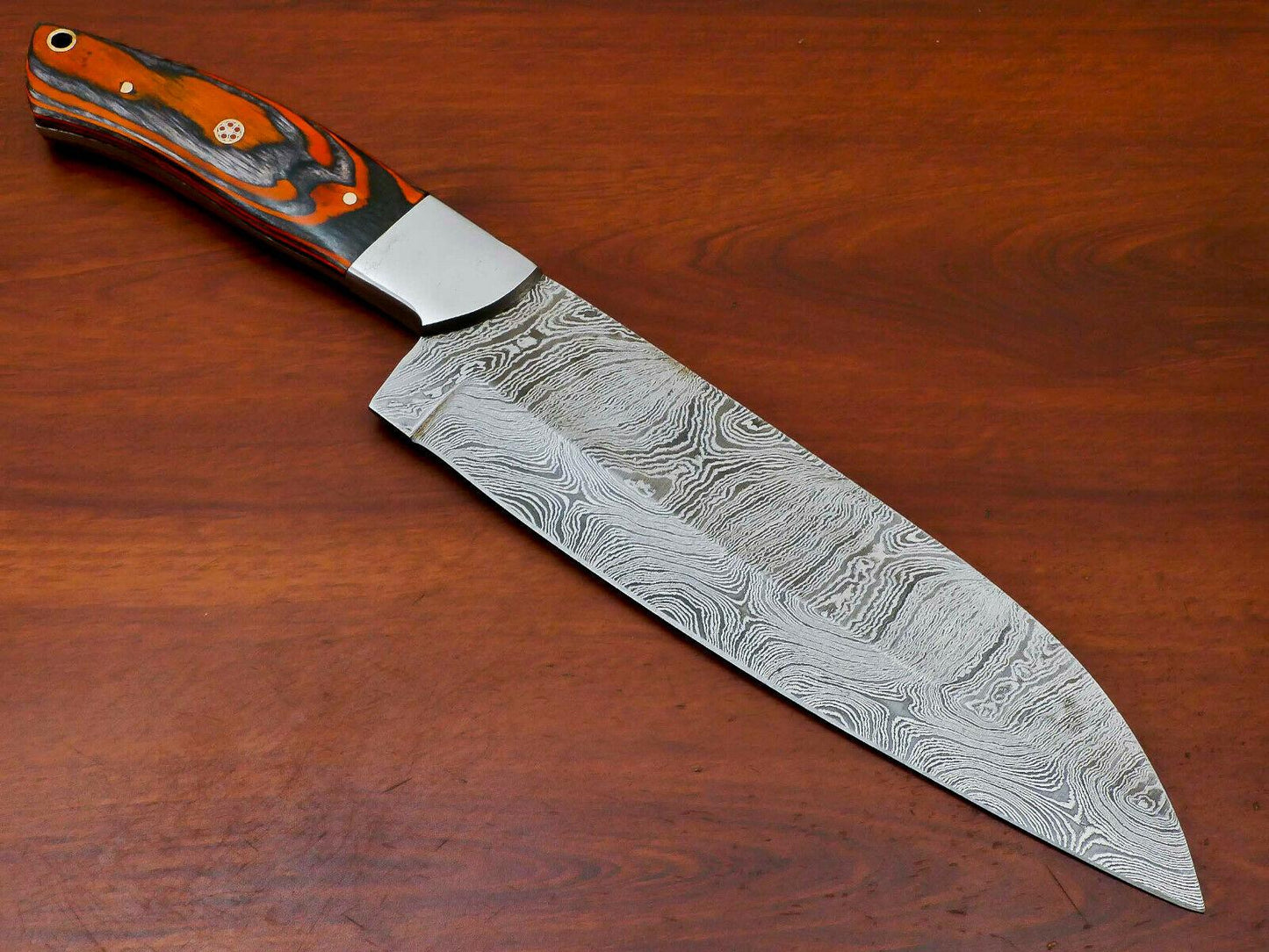Hand Forged Damascus Steel Full Tang Chef & Hunting Knife with Hardwood Handle – 13" Overall, 8" Blade