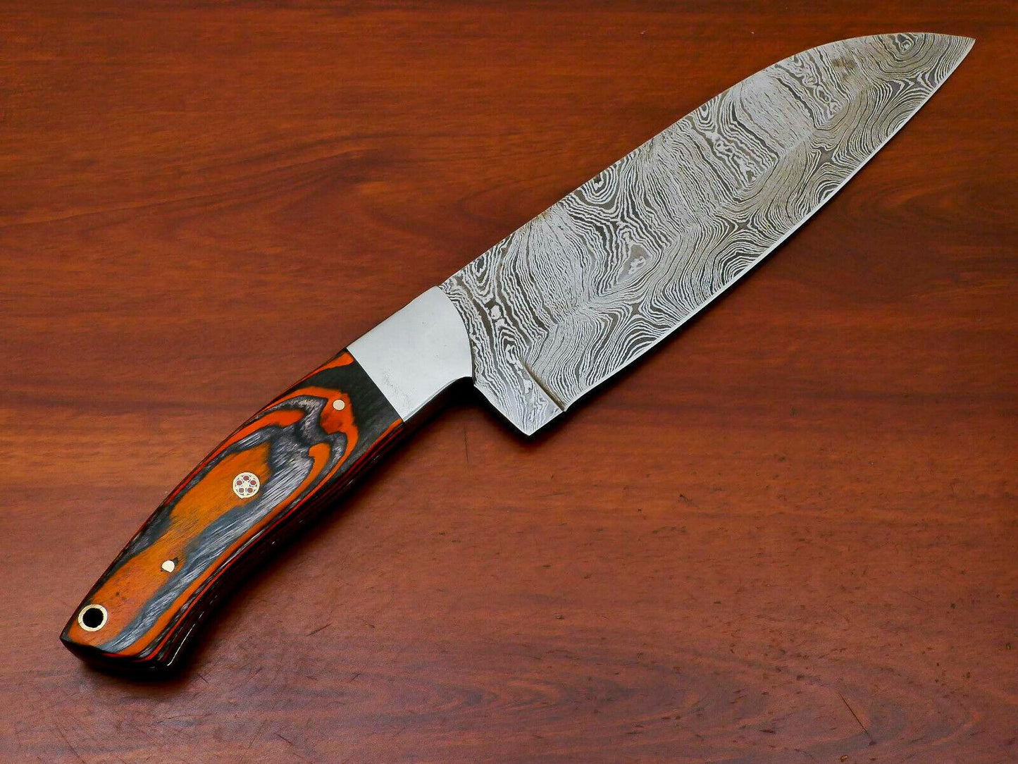 Hand Forged Damascus Steel Full Tang Chef & Hunting Knife with Hardwood Handle – 13" Overall, 8" Blade
