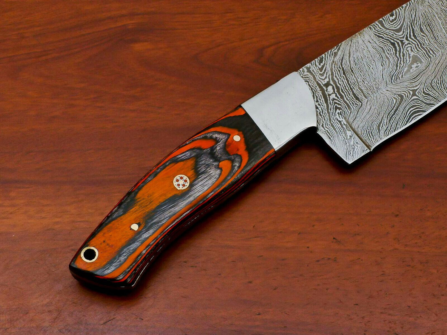 Hand Forged Damascus Steel Full Tang Chef & Hunting Knife with Hardwood Handle – 13" Overall, 8" Blade