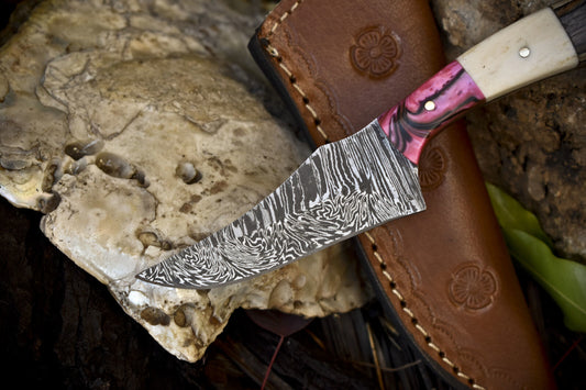 Compact Twist Damascus Skinner Knife Bone Wood Handle Micarta Bolster Gift Blade
