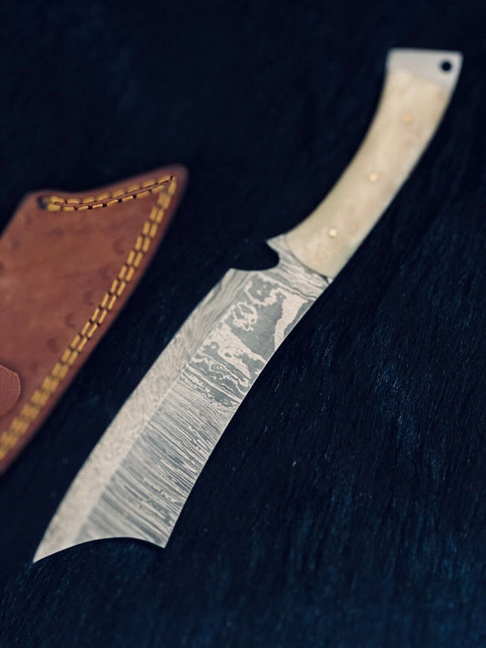 Heritage Forge 11 Inch Fire Damascus Steel Machete Knife with Camel Bone Handle