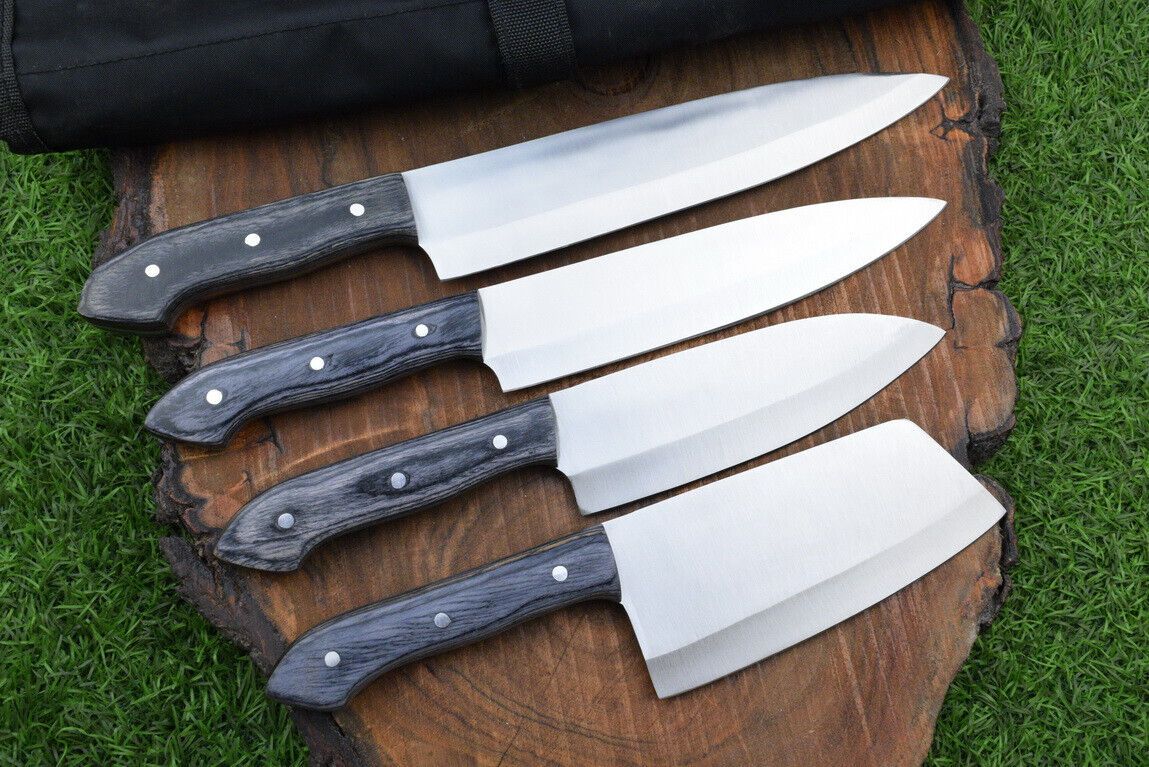 4 PCS Handmade J2 Steel Chef Knife Set with Roll Bag – Kitchen Use