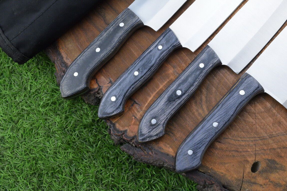 4 PCS Handmade J2 Steel Chef Knife Set with Roll Bag – Kitchen Use