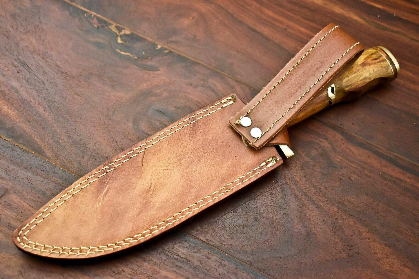12" Handmade Custom Bowie Knife Damascus Steel Knife with Walnut Wood Handle & Sheath
