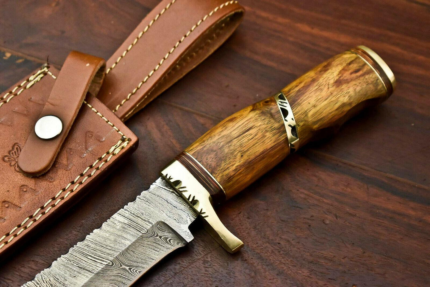 12" Handmade Damascus Steel Bowie Knife with Walnut Wood Handle