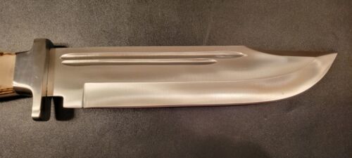 Handmade D2 Steel Bowie Knife with Stag Crown Handle & Leather Sheath