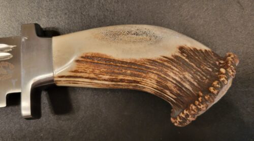 Handmade D2 Steel Bowie Knife with Stag Crown Handle & Leather Sheath